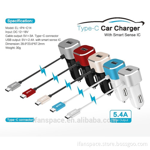 Universal type C Car charger for iPhone 6s plus ,6s,5SE 5S,5C, Samsung